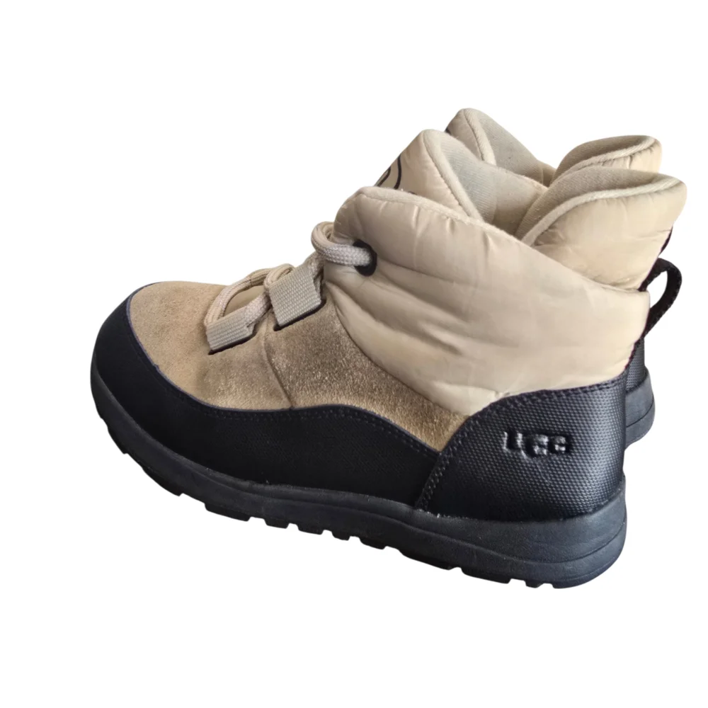 UGG Yose Lace Boots Beige Black Junior Suede-Trim Size 3